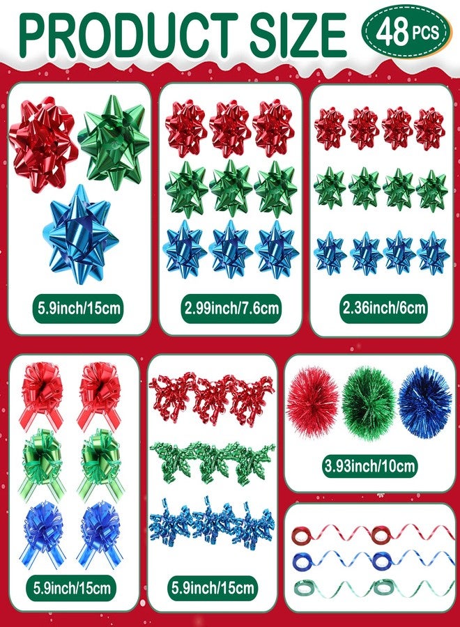 HEYTIMI HEYTIMl 48 Pcs Christmas Gift Bows for Wrapping Assortment Set 42 Multi-Colored Assorted Size Self Adhesive Present Bows and 6 Rolls Curling Ribbons for Gift Wrapping Holiday Parties Celebrations - Image 2